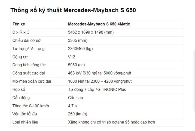 giá xe Maybach S650